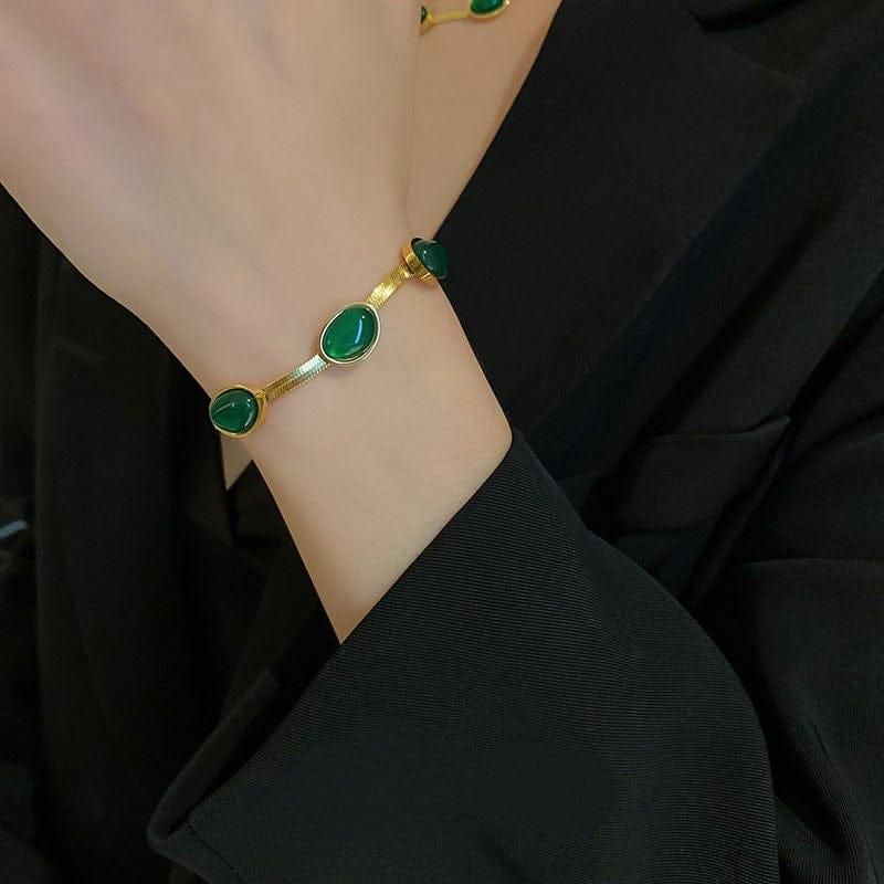 Emerald Glow Gold-Plated Necklace & Bracelet Set